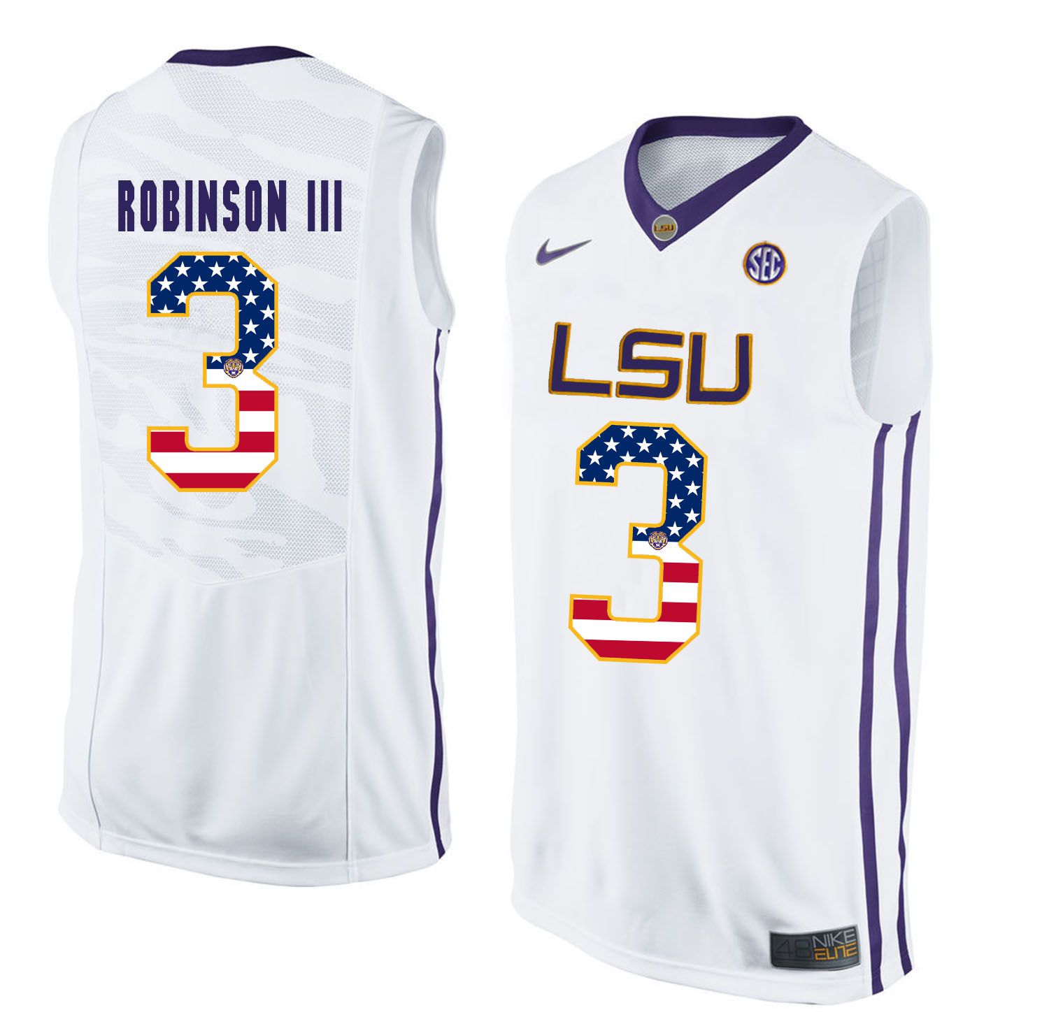 Men LSU Tigers #3 Robinson iii White Flag Customized NCAA Jerseys